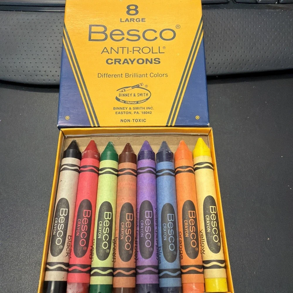 Vintage Besco No. 10-B 8 Large Anti-Roll Crayons Complete Binney & Smith USA